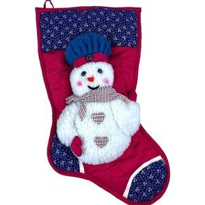 Santas Best Snowman Christmas Holiday Stocking Plush 3D Puffy Raised Quilted 17"